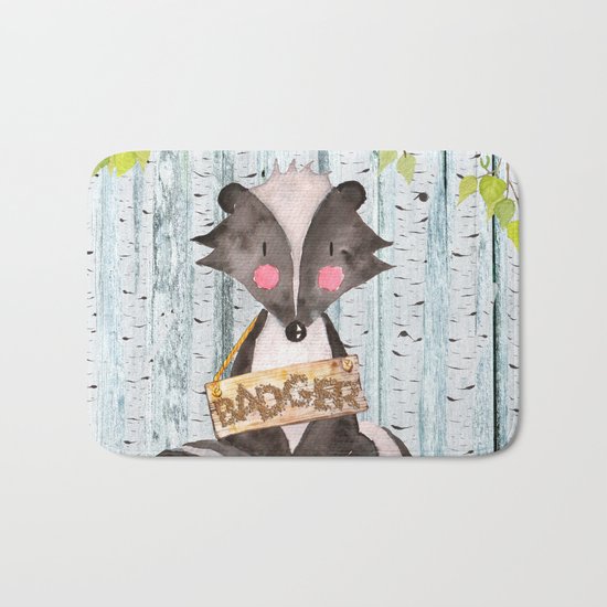 Badger- Woodland Friends- Watercolor Illustration Bath Mat