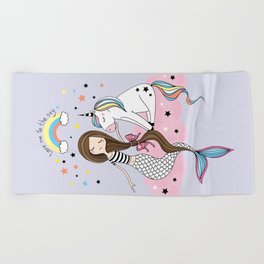 Mermaid & Unicorn Beach Towel