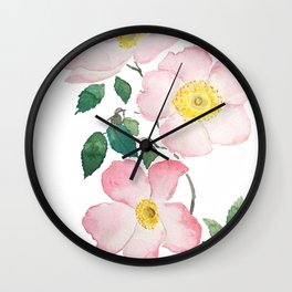 pink rosa rubiginosa watercolor Wall Clock