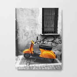 Orange Vespa in Bologna Black and White Photography Metal Print