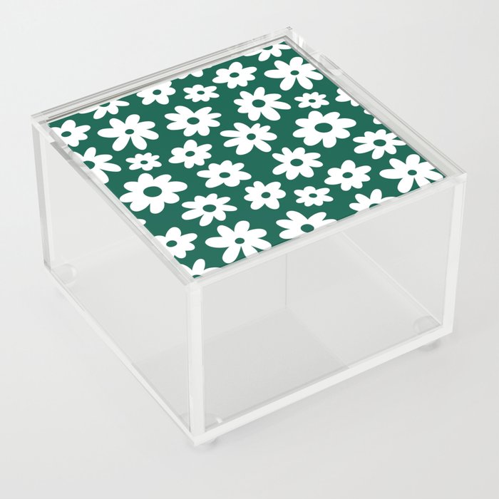 Daisy Flower Pattern (emerald green/white) Acrylic Box