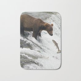 Patience pays off for a fishing grizzly bear Bath Mat