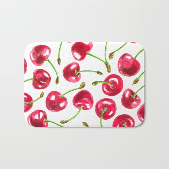 Watercolor cherries pattern Bath Mat