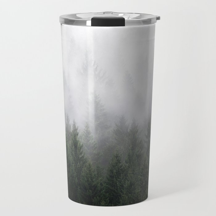Home Is A Feeling // Wild Romantic Misty Fairytale Wilderness Forest With Trees Covered In Fog Travel Mug