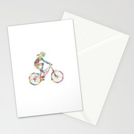 Girl mountain biking art game play sport print watercolor Stationery Card