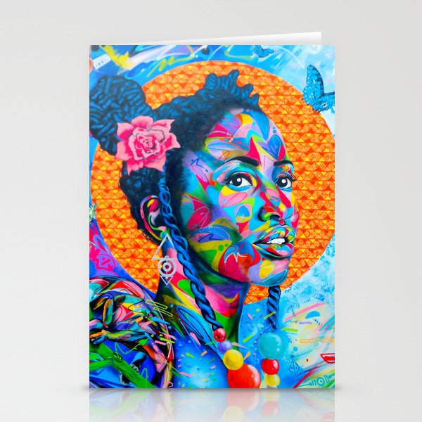You are the light in this world; African American colorful female portrait painting Stationery Cards