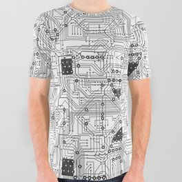 Circuit Boards - Black Lines On White All Over Graphic Tee