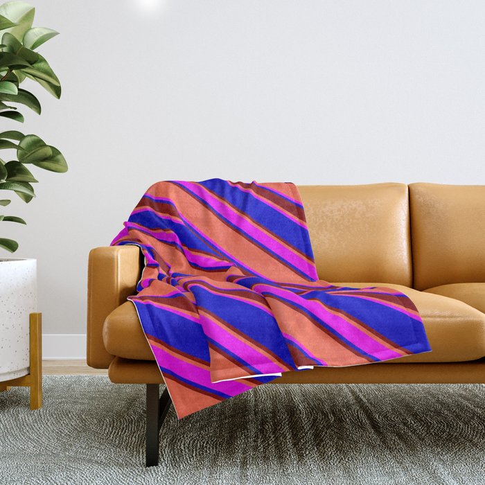 Red, Fuchsia, Blue & Maroon Colored Stripes/Lines Pattern Throw Blanket