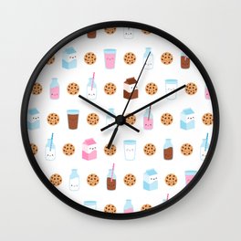 Milk and Cookies Pattern on White Wall Clock