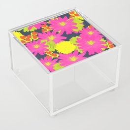 Tropical Flowers Mid-Century Modern Hot Pink On Navy Blue Acrylic Box
