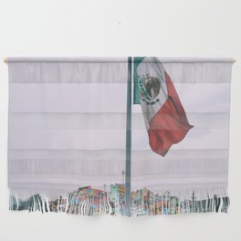 Mexico Photography - The Mexican Flag In Front Of A Colorful City Wall Hanging