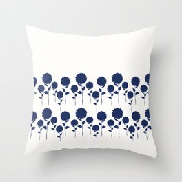 sunflower silouhettes Throw Pillow | Navy And Cream, Graphicdesign, Floral, Sunflower, Pattern, Digital 