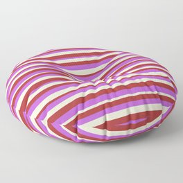 [ Thumbnail: Brown, Orchid & Light Yellow Colored Stripes/Lines Pattern Floor Pillow ]