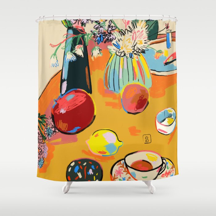 TEA AND FLOWERS AT HOME Shower Curtain