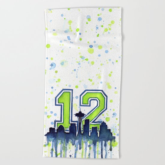 Hawks 12th Man Fan Art Seattle Space Needle Beach Towel