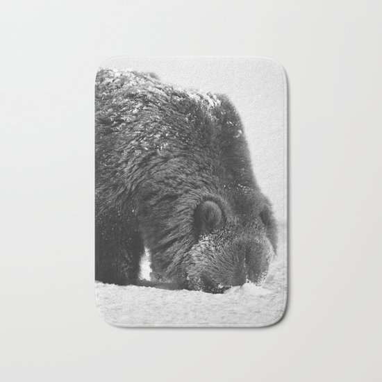 Alaskan Grizzly Bear in Snow, B & W - 2 Bath Mat