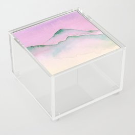 Green Top Mountain Range With Pink Sky Acrylic Box
