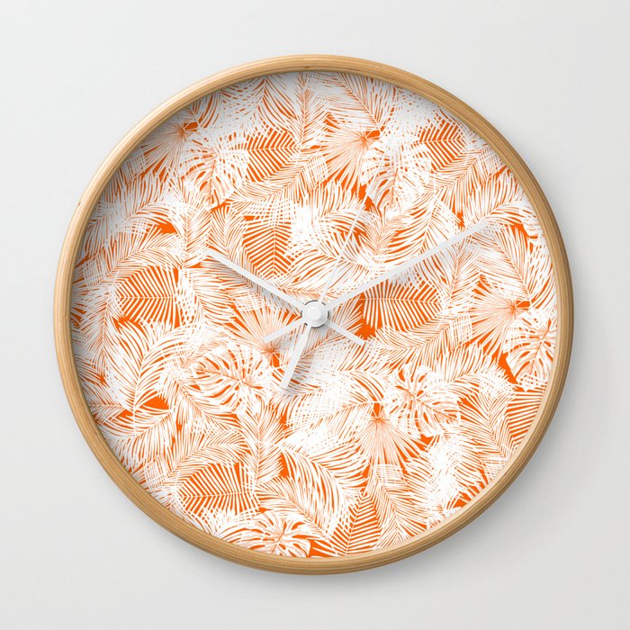orange tropical leaves pattern Wall Clock