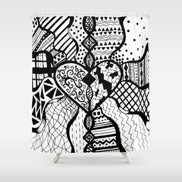 Free Hand Drawn Heart With Random Patterns Shower Curtain By