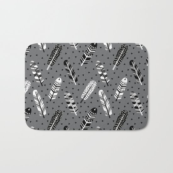 Feather geometric grey charcoal neutral modern pattern print dots geo scandinavian scandi pattern pr Bath Mat