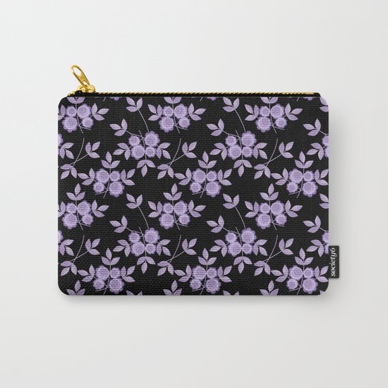 Retro . purple flowers on a black background . Carry-All Pouch