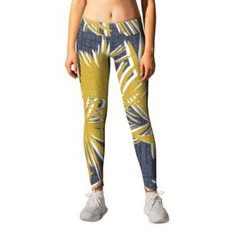 Tropical Palm Trees Gold on Navy Leggings