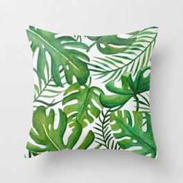 Tropical Jungle Palm Leaves Throw Pillow