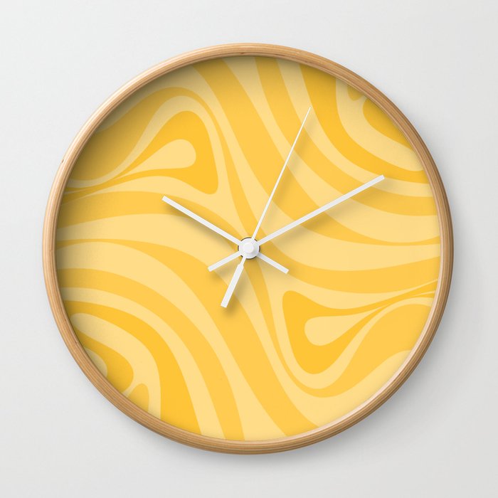 New Groove Retro Swirl Abstract Pattern in Warm Yellow Wall Clock