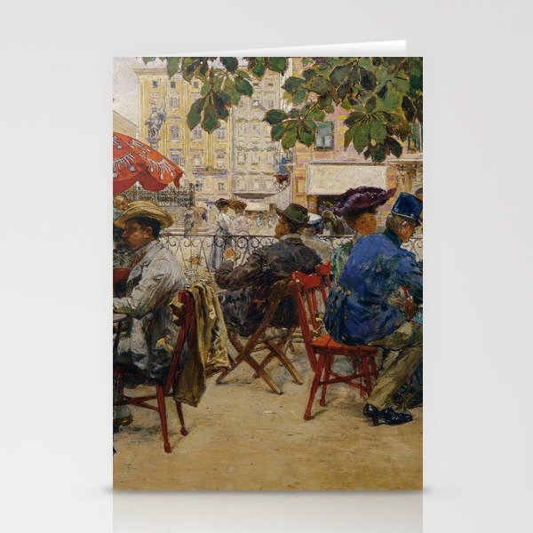 Victorian Sidewalk Cafe Tomaselli in Salzburg, Vienna European portrait painting by Theodor Josef Ethofer Stationery Cards