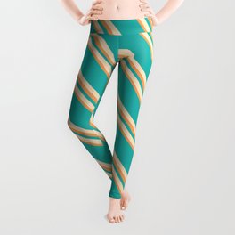 Light Sea Green, Bisque, and Brown Colored Lines Pattern Leggings