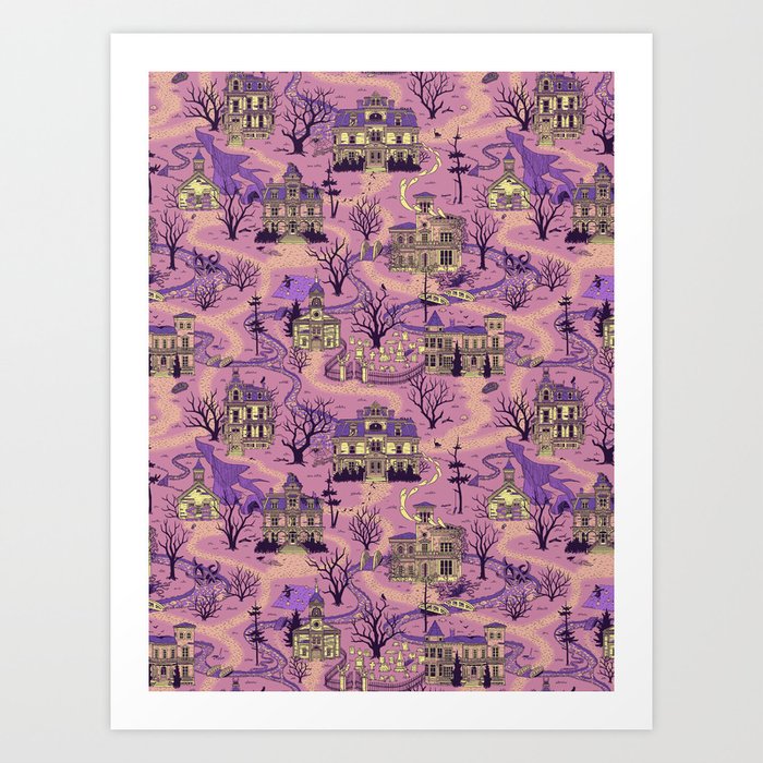 Haunted Village (Shocking Pink) Art Print