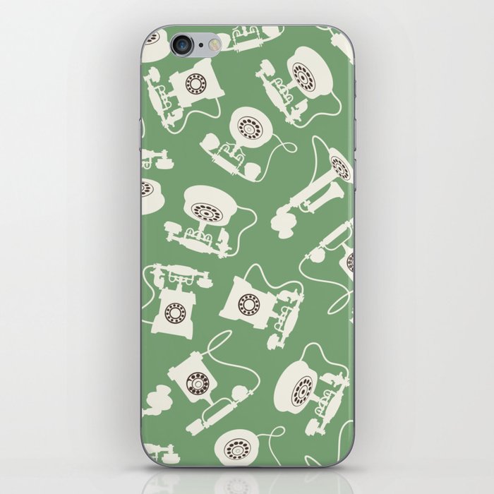 Vintage Rotary Dial Telephone Pattern on Vintage Green iPhone Skin