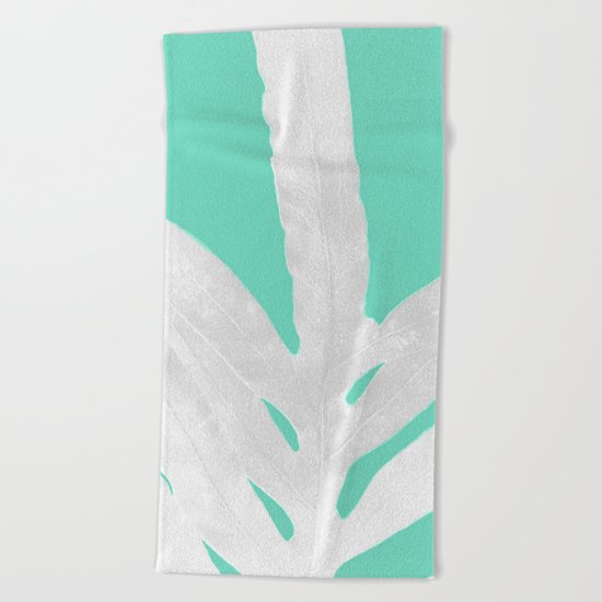 Green Fern on Ice Mint Green Inverted Silver Beach Towel