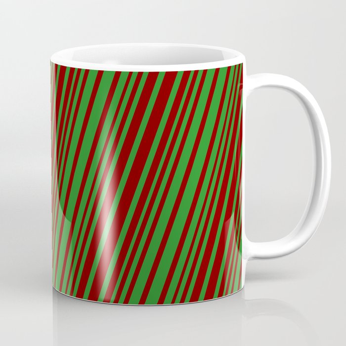 Forest Green and Maroon Colored Lines/Stripes Pattern Coffee Mug