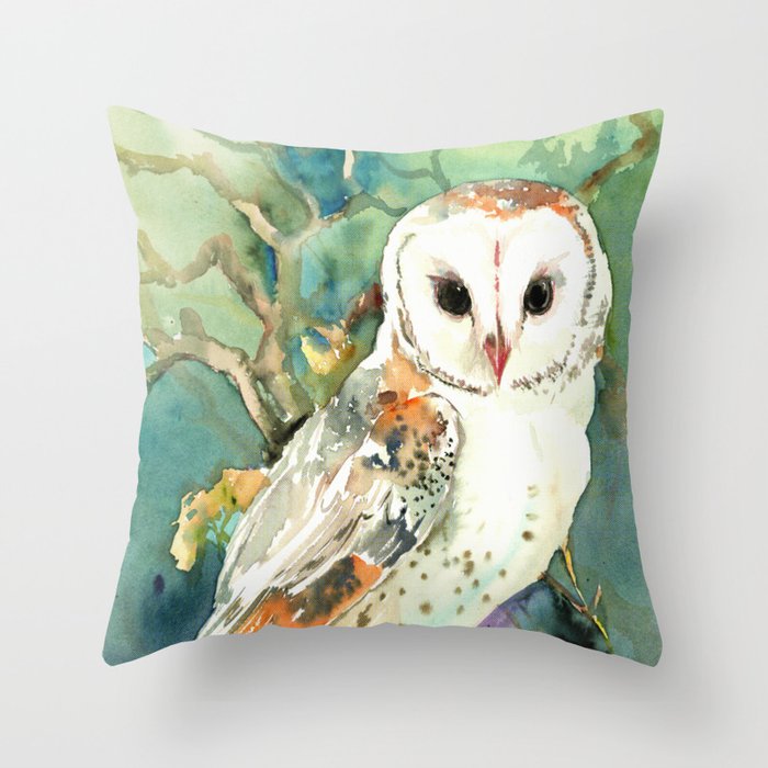 Barn Owl, woodland design owl Throw Pillow