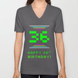 [ Thumbnail: 36th Birthday - Nerdy Geeky Pixelated 8-Bit Computing Graphics Inspired Look V Neck T Shirt V-Neck T-Shirt ]