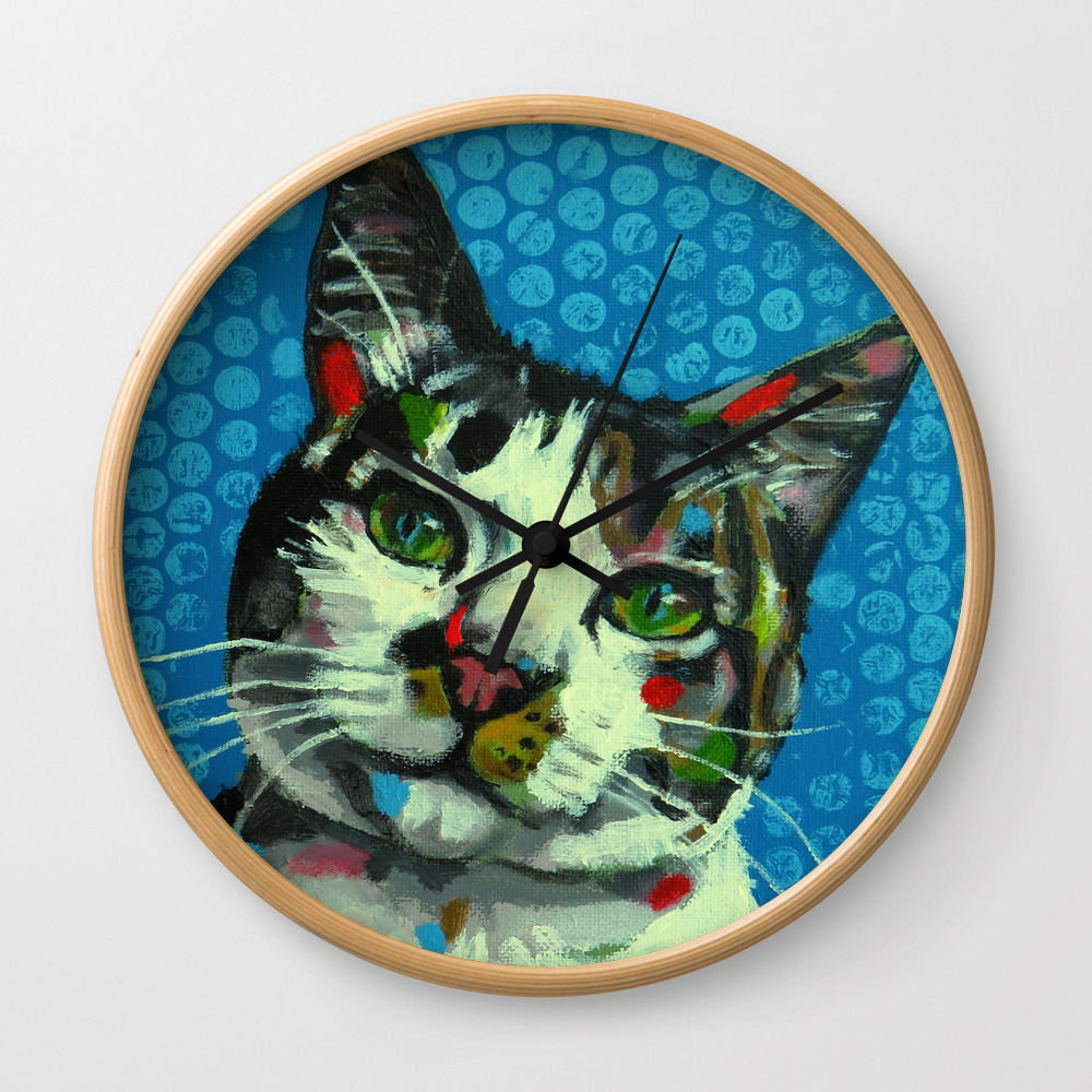 Black And White Cat Wall Clock By Juliettecaron Society6