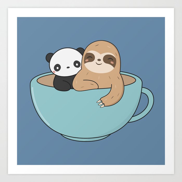 Kawaii Cute Panda And Sloth Art Print By Wordsberry Society6 Kawaii Cute Panda And Sloth Art Print By Wordsberry Society6