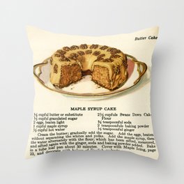 Vintage Recipe Maple Syrup Cake and Illustration Throw Pillow