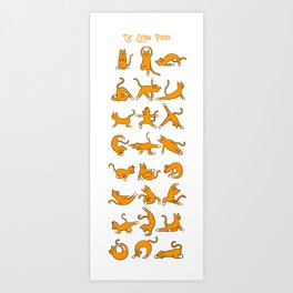 Cat Yoga Poses (Orange) Art Print