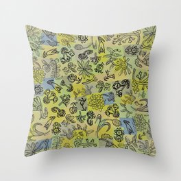 Floral Bloomers in Mustard Throw Pillow