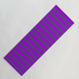 [ Thumbnail: Dark Violet and Green Colored Lines Pattern Yoga Mat ]