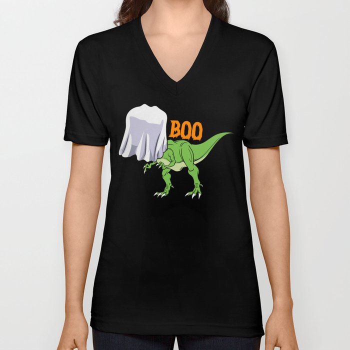 Halloween Ghost T-Rex Funny Boo Dinosaur V Neck T Shirt