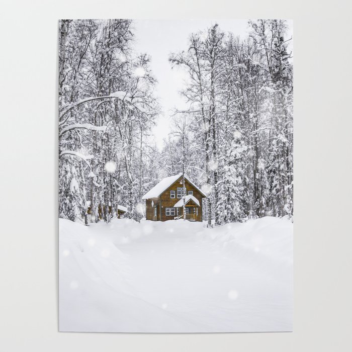 Snowy House in Alaska Poster
