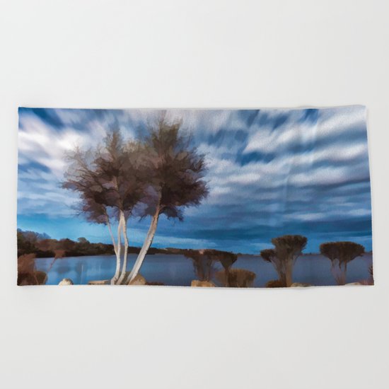 Birch tree by the pond Beach Towel