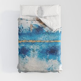 Blue Skies: a pretty, minimal abstract mixed-media piece in blue, white and gold Duvet Cover