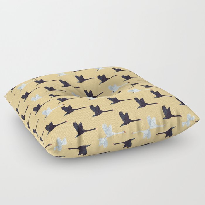Flying Elegant Swan Pattern on Tan Background Floor Pillow