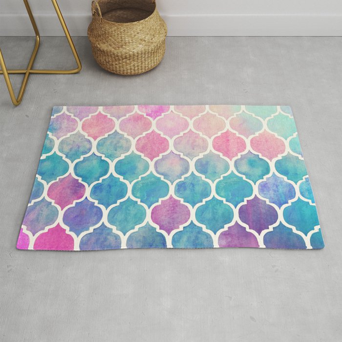 Rainbow Pastel Watercolor Moroccan Pattern Rug By Micklyn Society6