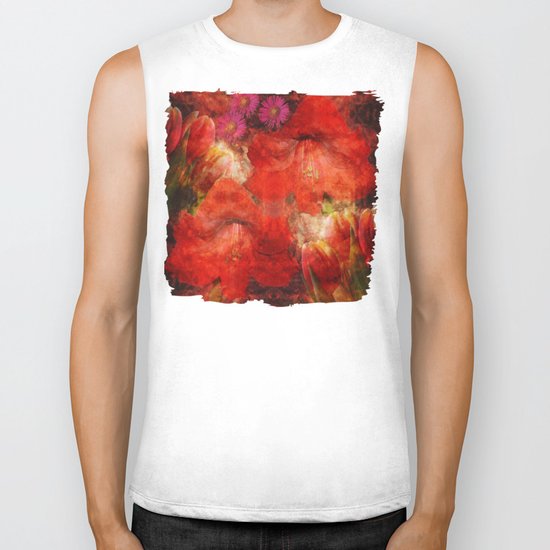 Floral impressionism in passionated red Biker Tank