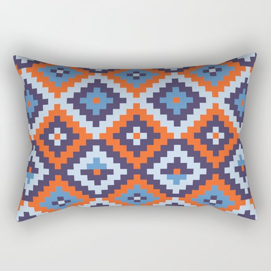 Aztec pattern - orange, blue Rectangular Pillow